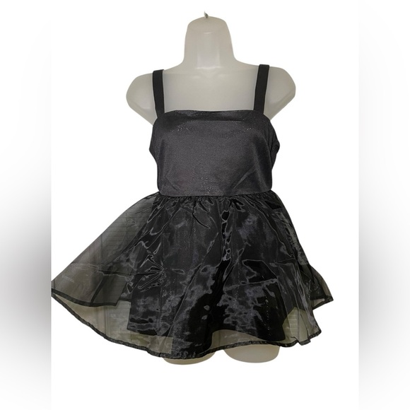 English Factory New NWT Black Empire Waist Tank Top With Organza Overlay Size S - Picture 1 of 5